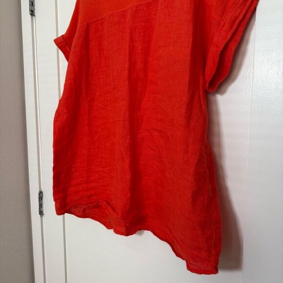 Saiph Lab Blouse Shirt Top Plus 2X Linen Knit Yoke Peasant Boho Solid Orange - Picture 3 of 13